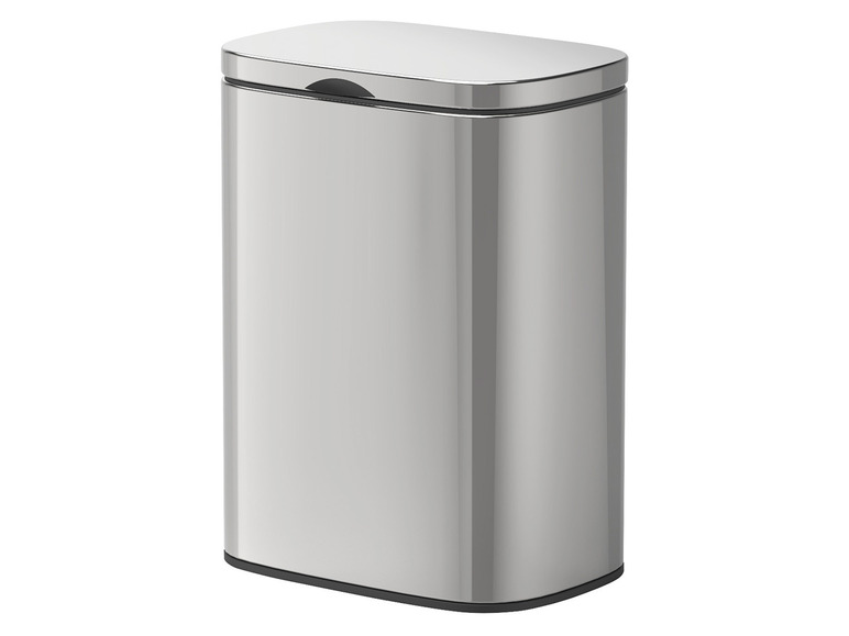 Een zilveren prullenbak met een deksel