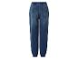 Denim joggers met elastische tailleband en manchetten, achteraanzicht.