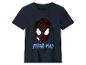 Donkerblauw kinder-T-shirt met een superheldenmasker van pailletten en de tekst 'SPIDER-MAN'.