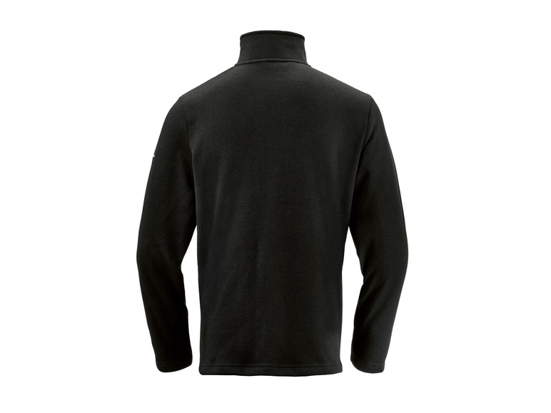 Een zwarte fleece trui met lange mouwen.