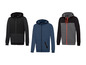 Drie verschillende hoodies met capuchon en rits.