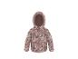 Roze kinderjas met bloemenprint en capuchon.