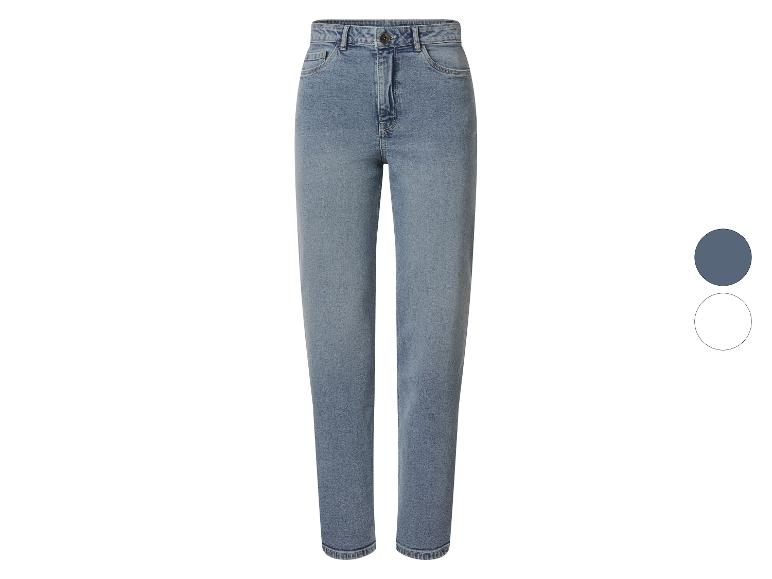 Blauwe denim jeans met hoge taille en rechte pijpen.