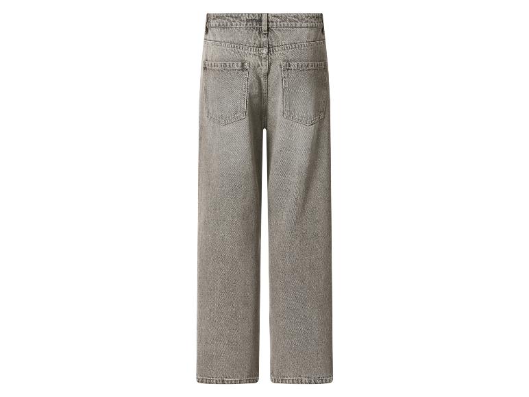 Grijze, wijdvallende jeans met hoge taille, achterzakken en een lichte wassing.