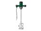 Elektrische mortelmixer met groene behuizing en metalen roerstaaf.