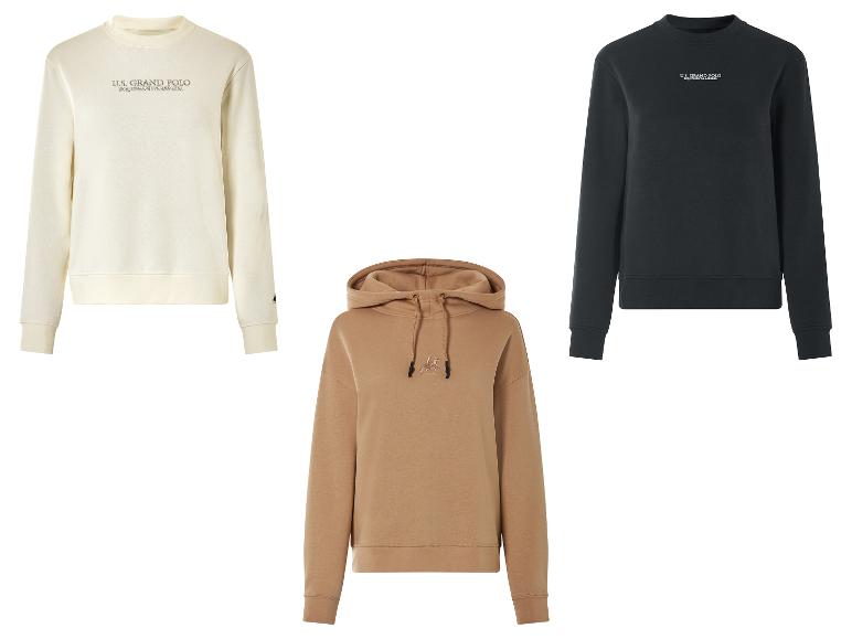 Drie U.S. Grand Polo sweatshirts: een beige crewneck, een zwarte crewneck en een bruine hoodie.