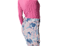 Roze shirt met lange mouwen en bedrukte skibroek in roze, blauw en wit.