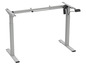 Een zilverkleurig elektrisch verstelbaar bureauframe.