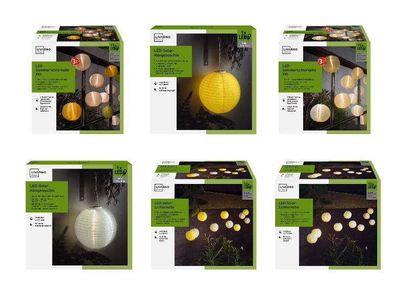 LIVARNO home LED-zonnelantaarns en lichtslingers in diverse kleuren en maten.