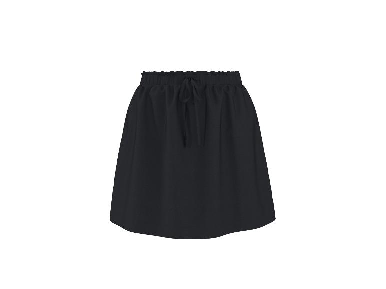 Zwarte damesrok met elastische tailleband en trekkoord.