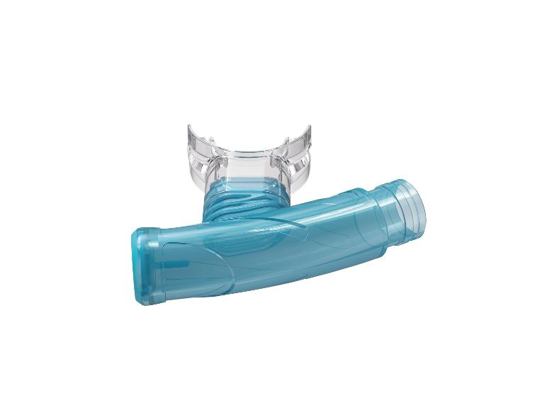 Transparante en blauwe snorkel.