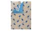 Dekbedovertrek en kussensloop set met blauw cartoonfiguur en manen patroon op een beige achtergrond.