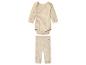 Beige geribbelde baby romper en broek.