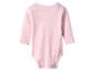Lichtroze babyromper met lange mouwen, achteraanzicht.