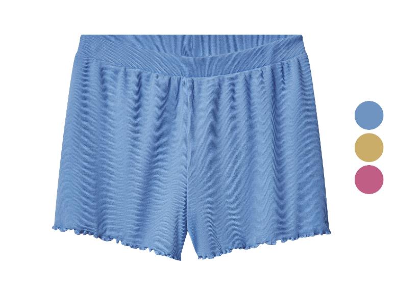 Blauwe ribgebreide shorts met gerimpelde zoom.