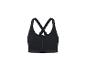 Zwarte sportbeha met rits aan de voorkant en gekruiste bandjes.