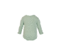Achteraanzicht van een lichtgroene baby romper met lange mouwen.