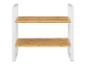 Twee-laags bamboe kruidenrek met wit metalen frame.