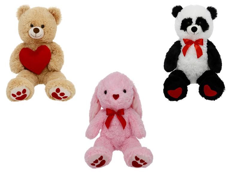 Knuffelbeer, knuffelkonijn en knuffelpanda met rode hartjes