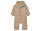 Beige baby fleece jumpsuit met capuchon.