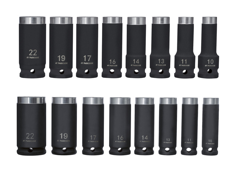 Een set van 10 Parkside-steeksleutels, variërend in maat van 10 tot 22 mm.