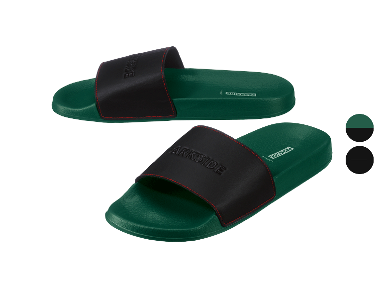 Parkside slippers donkergroen met zwarte details.
