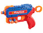 Blauwe en rode Playtive speelgoedpistool met pijltjes.