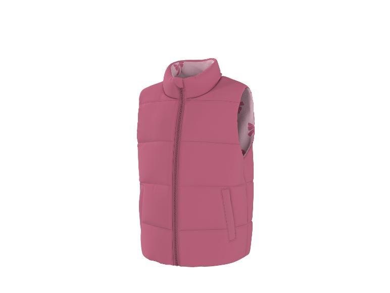 Roze gewatteerde bodywarmer met rits en bedrukte binnenvoering