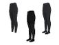 Drie paar zwarte panty's en leggings, waaronder één met pied-de-poule patroon.