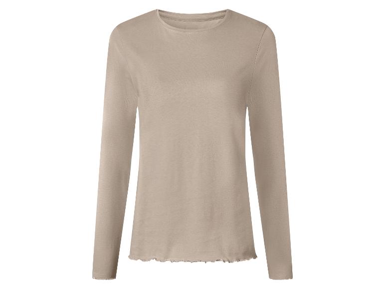 Beige dames T-shirt met lange mouwen en golvende randen