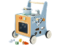 Multifunctionele houten loopwagen met speelkeuken en accessoires.