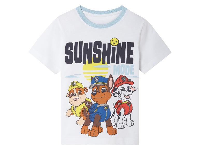 Wit kinder T-shirt met Chase, Marshall en Rubble van Paw Patrol, tekst 'Sunshine Mode'.
