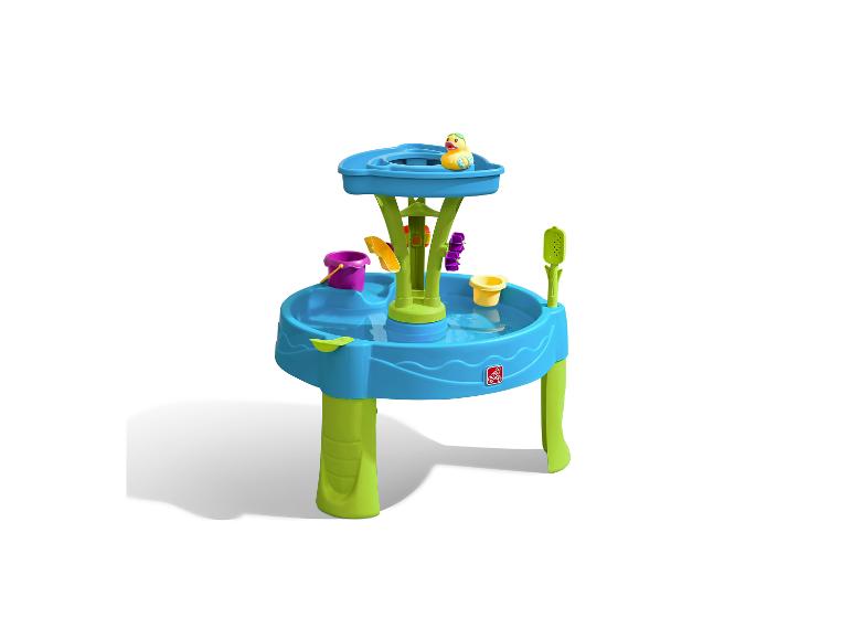 Water speeltafel met meerdere niveaus, waterrad en speelgoed.
