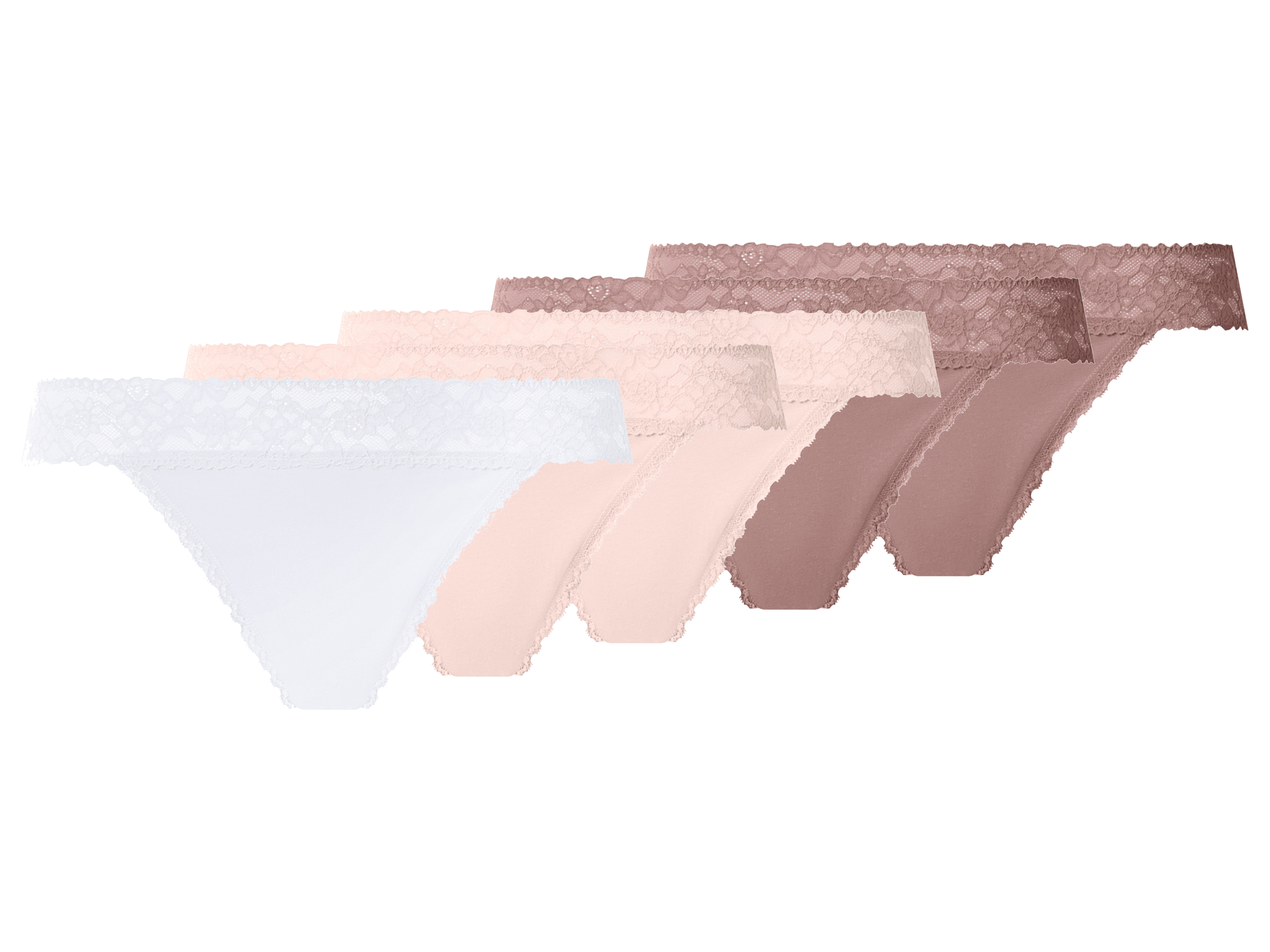 esmara Set van 5 dames strings (donkerroze/lichtroze/wit, M (40/42))