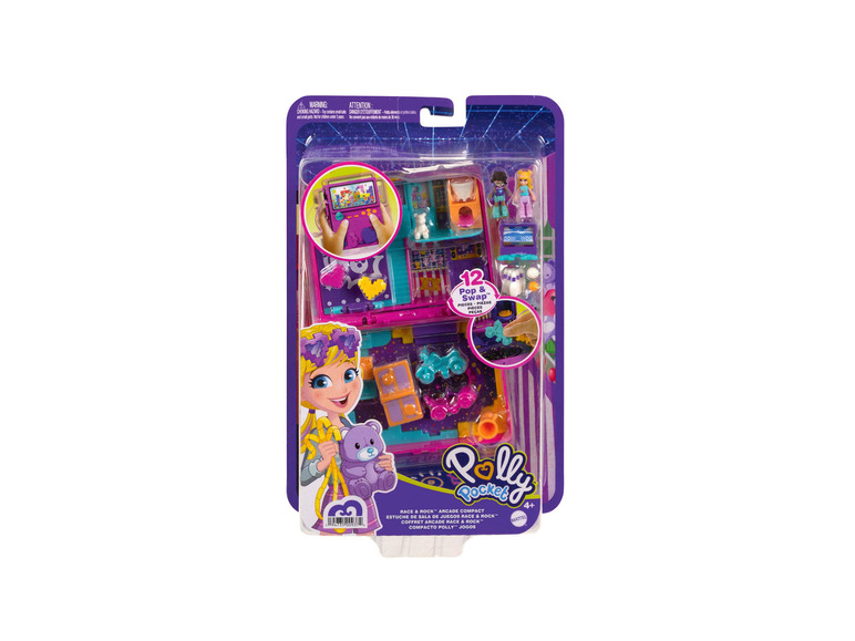 Polly Pocket Race & Rock speelset met 12 onderdelen.