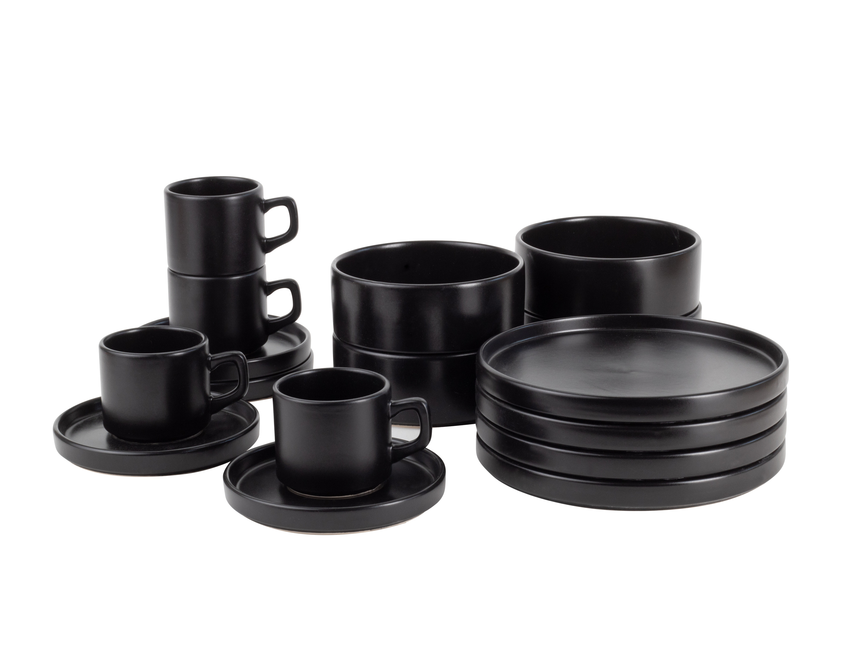 MÖVENPICK Scandinavisch servies van aardewerk, 16-delig. (Zwart)