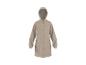 Beige regenjas met capuchon en knopen.