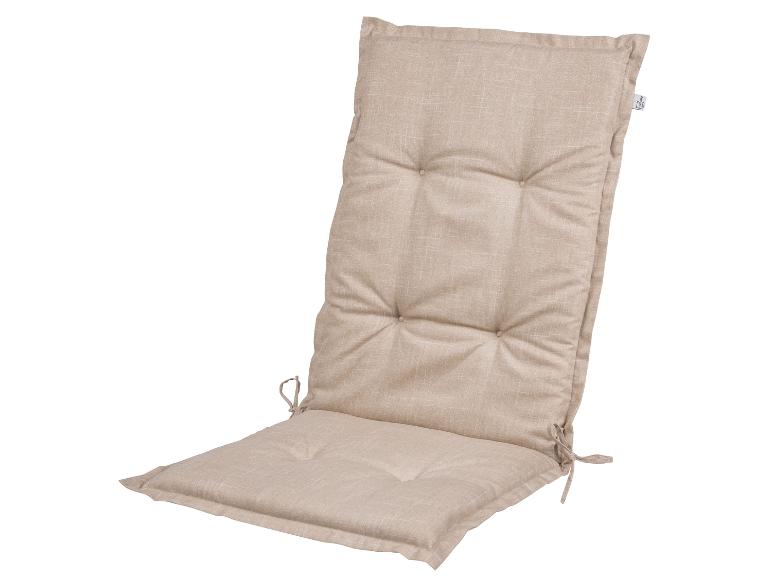 Beige stoel- en rugkussen met strikken.