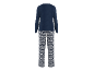 Donkerblauwe damespyjama met kerstmotieven op de broek