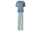 Blauw T-shirt met korte mouwen en gestreepte pyjamabroek.