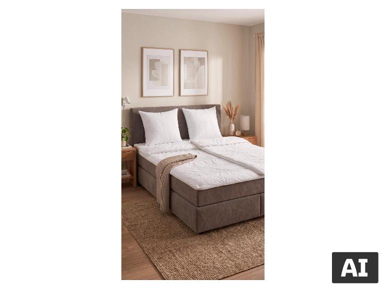 LIVARNO home hoofdkussens op een bed in een gezellige slaapkamer. [AI-gegenereerde afbeelding]