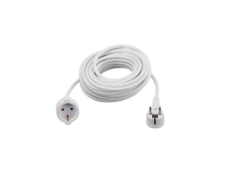 Wit opgerold verlengsnoer met een mannelijke en vrouwelijke Europese stekker