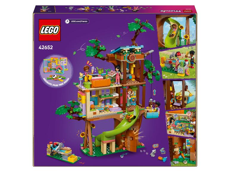 LEGO Friends 42652 set met een boomhut, minifiguren en accessoires.