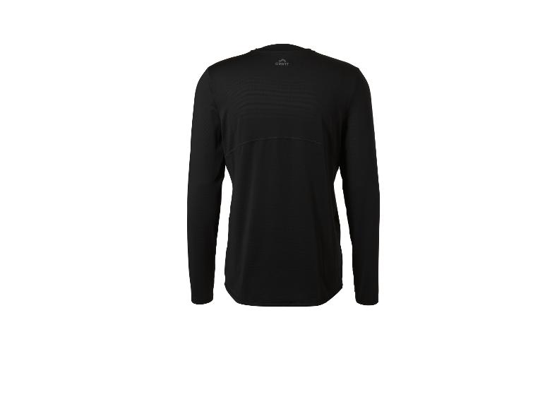 Zwart sportshirt met lange mouwen en logo in de nek, achteraanzicht.