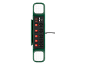 Stekkerdoos met 6 stopcontacten, 2 USB-poorten en geïntegreerde LED-lampen, individuele schakelaars.