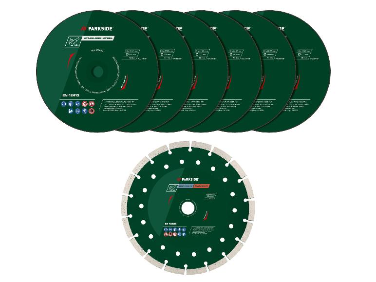 Set doorslijpschijven voor roestvrij staal en diamantschijf voor beton/metselwerk.