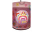Een roze lamp met Paw Patrol-figuren en een regenboog.