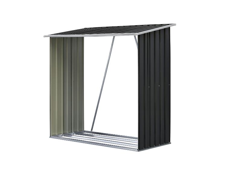 Metalen houtrek met schuin dak