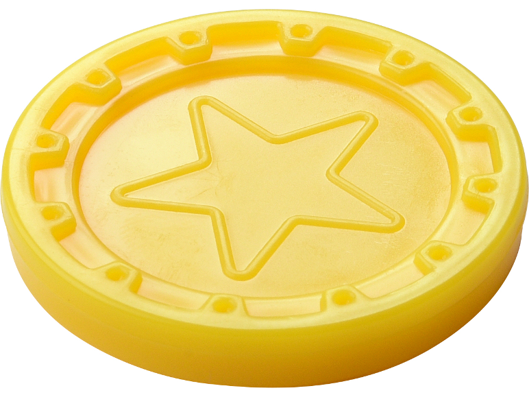 Gele plastic fiche met een ster