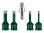 Set van vier groene diamantboren (6mm, 8mm, 10mm, 12mm) en een zilveren adapter.